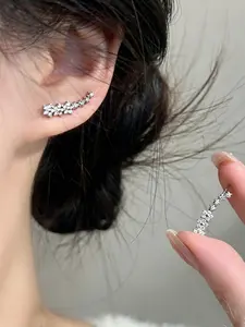 Hypoallergenic CZ Stud Earrings, Sparkling Ear Climbers, CZ Crystal Lined Studs, Hypoallergenic, Silver Tone,, Perfect for Parties & Dates, Eye-Catching Statement Piece