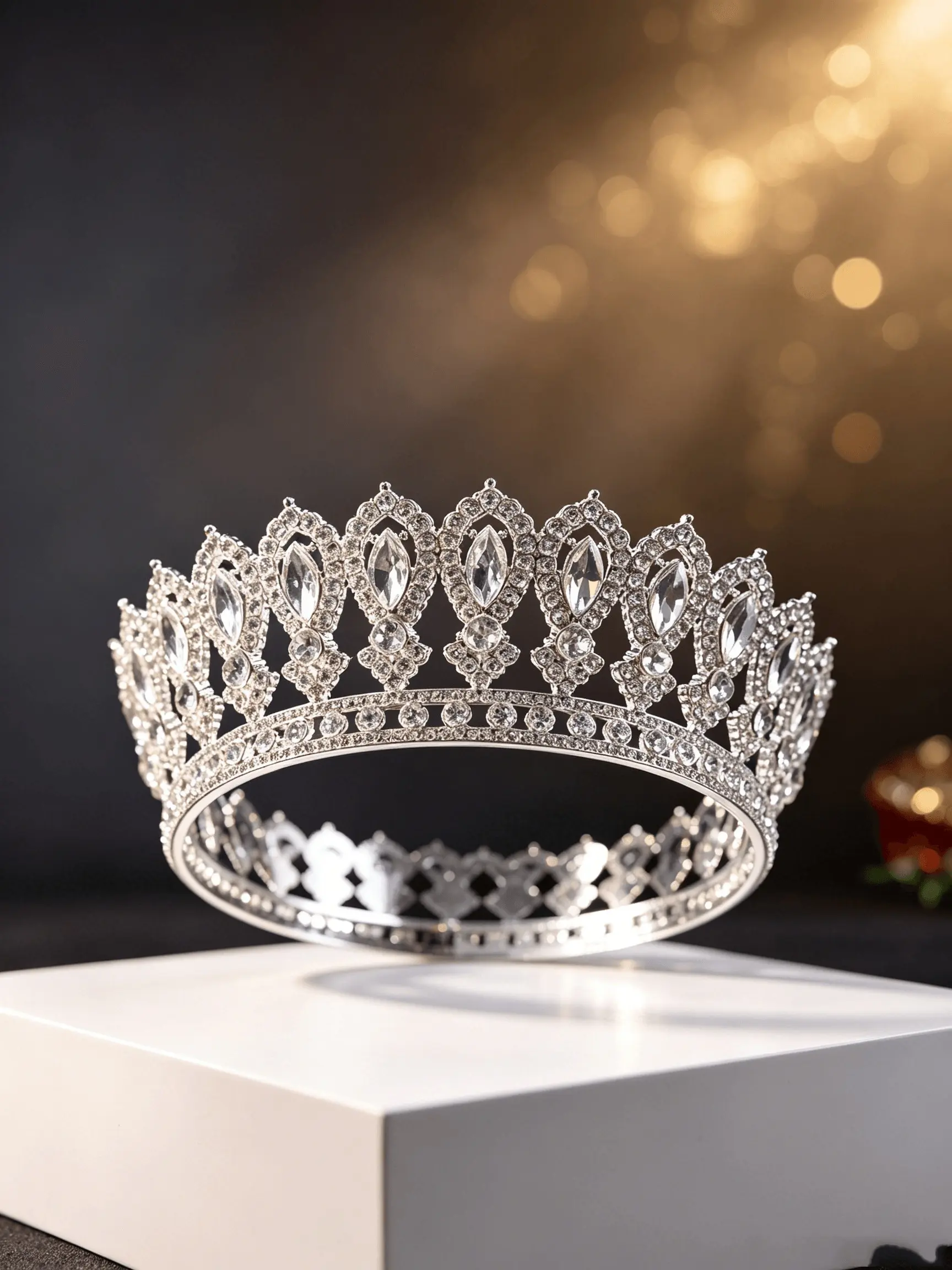 Silver Color Full Round Crystal Crown Tiara for Women, Sparkling Rhinestone Queen Crown, Elegant Hair Accessory Bridal Hair Accessories for Weddings and Parties