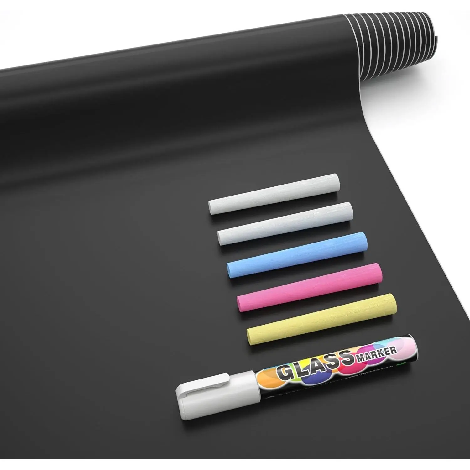 Self Adhesive Blackboard Chalkboard Contact Paper Roll 17.7" X 78.7" Wallpaper Sticker Ideal for Classroom Home Office School Decor Comes with 1 Marker & 5 Chalks