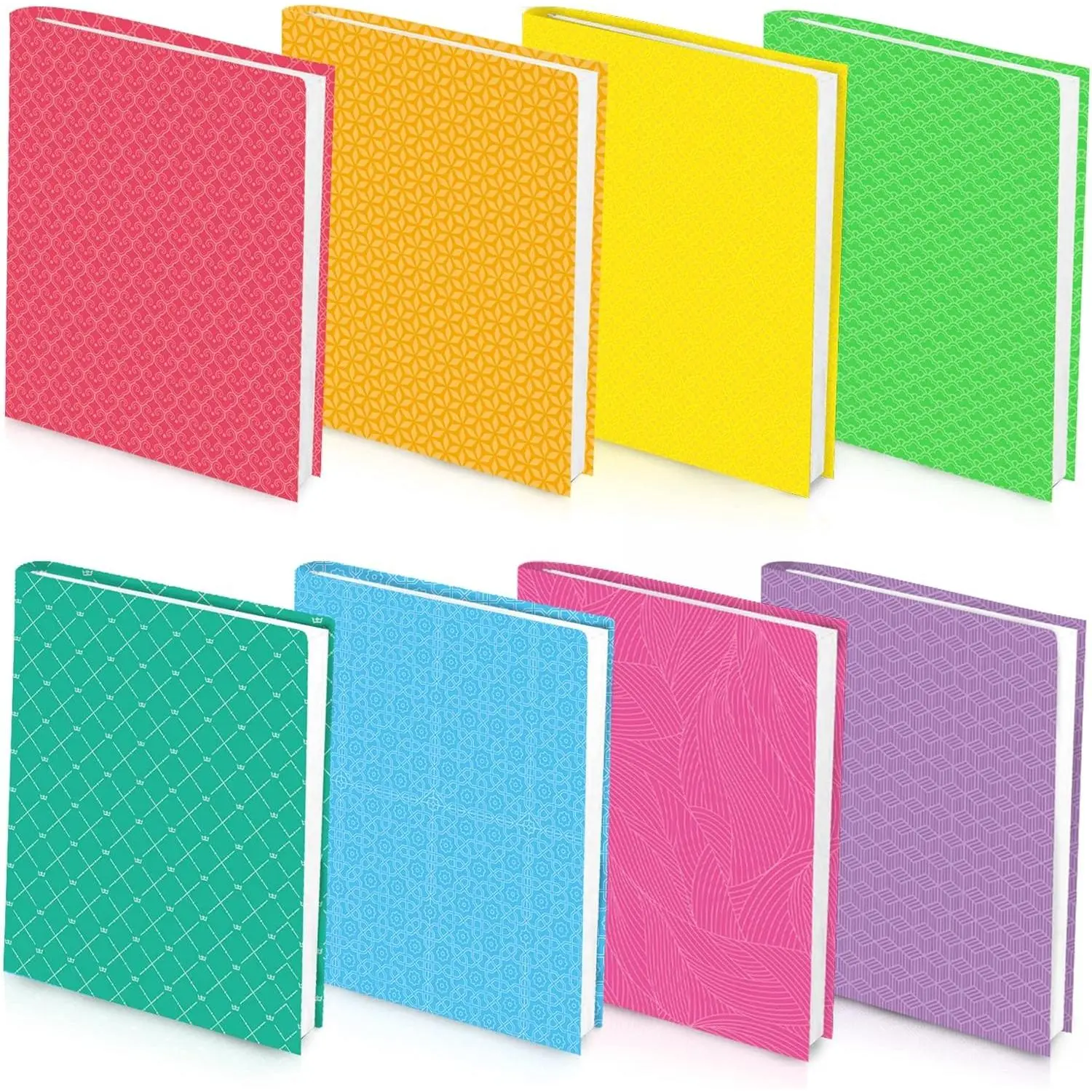 8 Pack Stretchable Jumbo Fabric Book Covers, Solid Colors, Washable Durable Reusable Nylon Covers for Hardcover Textbooks & Notebooks up to 9" x 11"