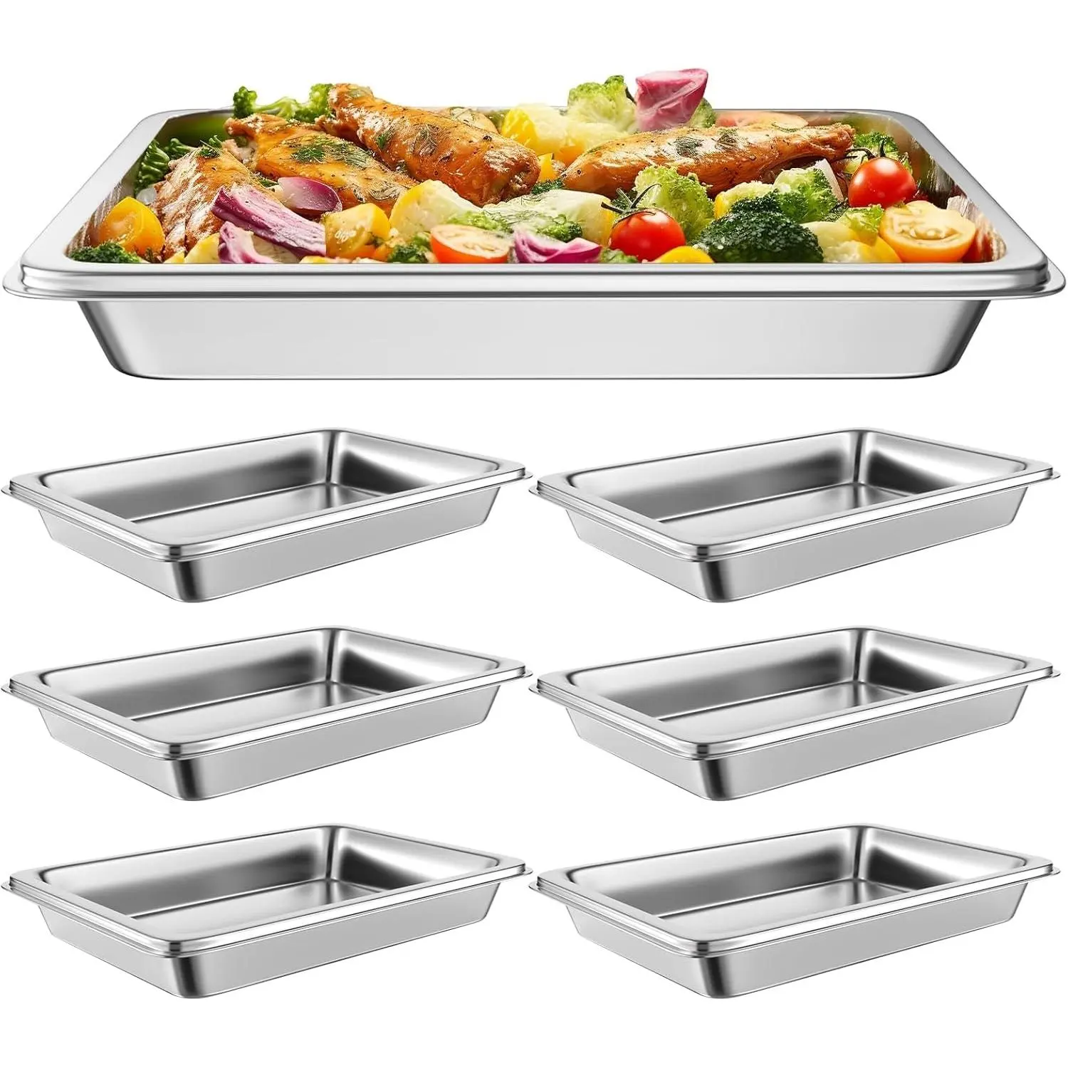 Hotel Pans Full Size 2.5" Deep, Restaurant Supplies Stainless Steam Table Pans 1/1 Size 22 Gauge Commercial  Pans, 6 Pack Anti Catering Pans