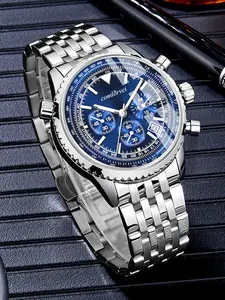 Stylish Men's Formal Business Watch, Precision Quartz Timekeeping, Stainless Steel Band, Date Display Dial, Luminous Hands, Suitable Gift for Father & Friends, Digital Analog Watches