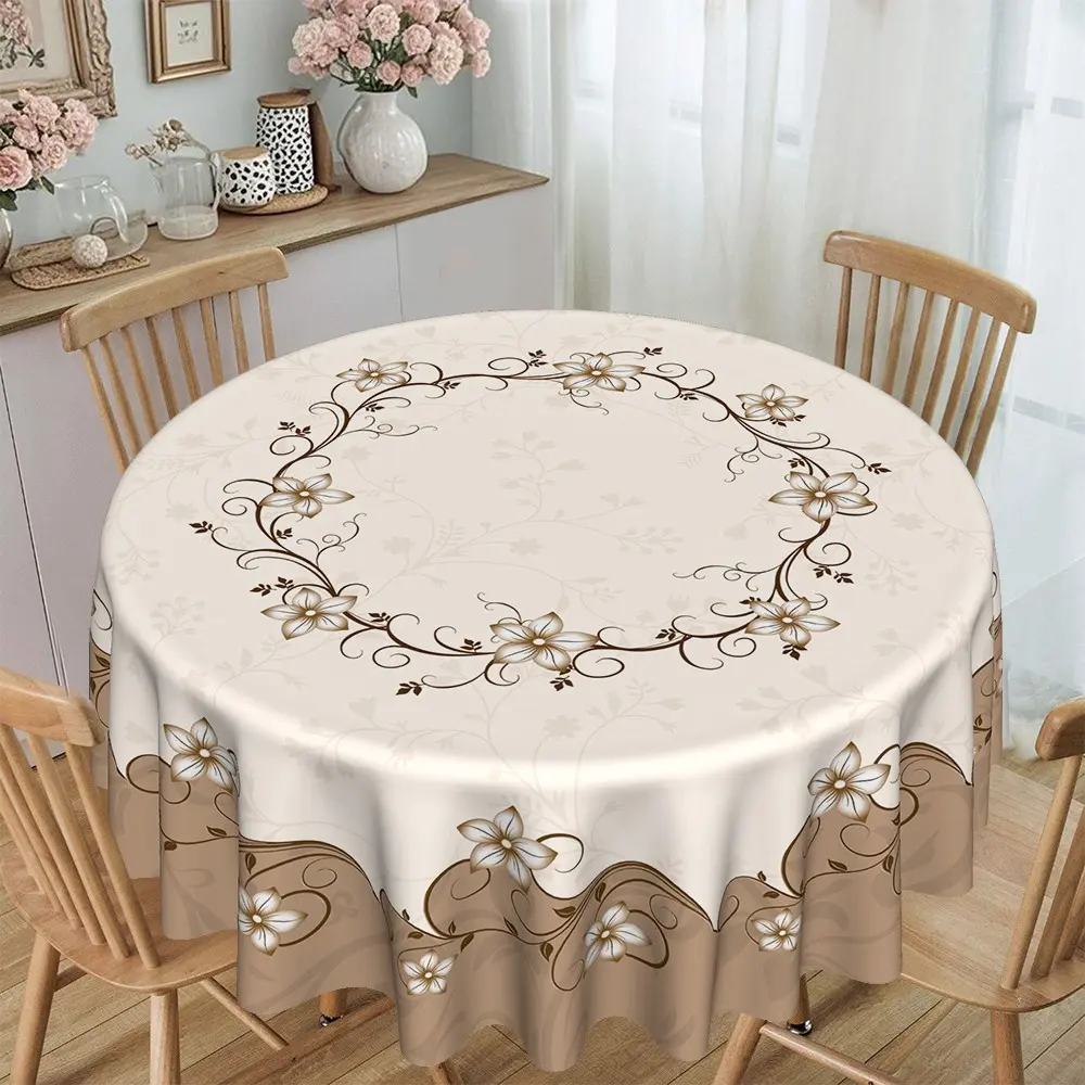 Floral Vine Print Round Tablecloth, 120g/m² Polyester, Furniture Protector, Party Decor, Outdoor Picnic, Hotel, Restaurant, Dining Room, Home, Garden, Afternoon Tea