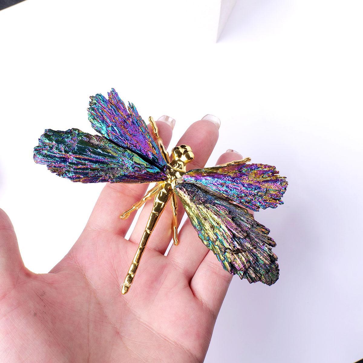 Natural Crystal Stone Electroplating Colorful Tourmaline Flame Feather, 1 Count DIY Dragonfly Animal Divination Decoration, Home Decoration, Crystal Butterfly