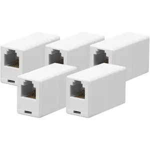 5-Pack RJ11/RJ12 6P6C White Straight Telephone Inline Coupler, for Directly Connecting Two Telephone Cords and More