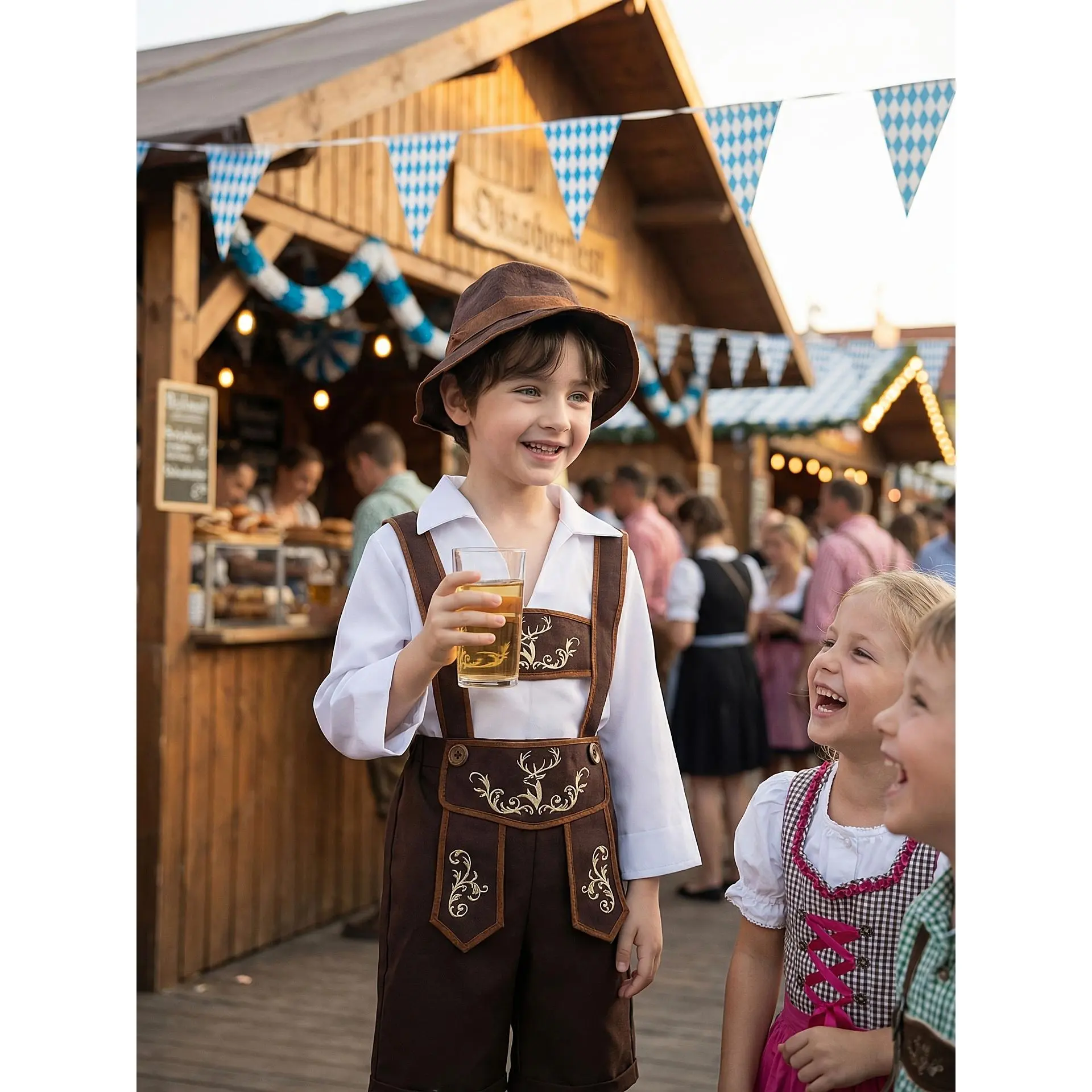 Kids Bavarian Boy Set Includes Hat, Suspenders, Shirt, And A Pair Of Knee Socks, German Traditional Outfit, Halloween, Cultural Events & Stage Performances, Halloween Attire, Festive Clothing, Classic Bavarian Style, Durable Material