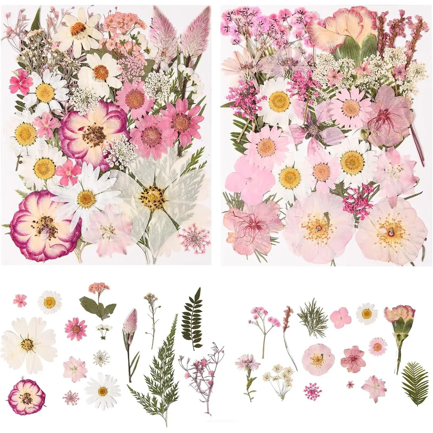 80PCS Pink Pressed Dried Flowers Dry Leaves with Tweezers - Real Pressed Flowers for DIY Crafts, Resin Jewelry, Cards, Soap, CandleMaking, Nail Art, and Scrapbooking (Pink)