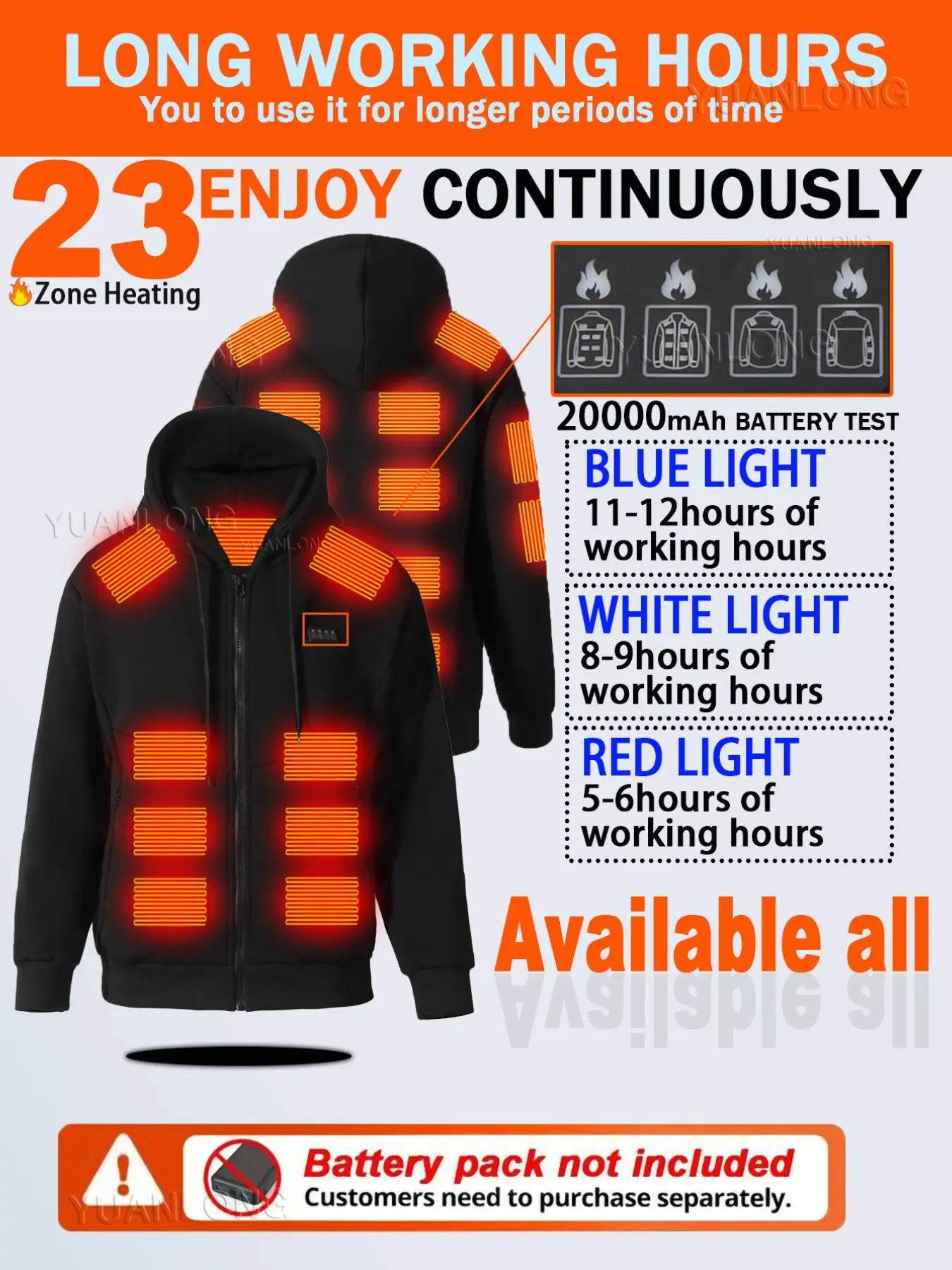 Men's Heated Hoodie with 23 Heating Zones, Zipper Electric Warm Jacket, Winter Outdoor Wear for Camping, Skiing, Cycling