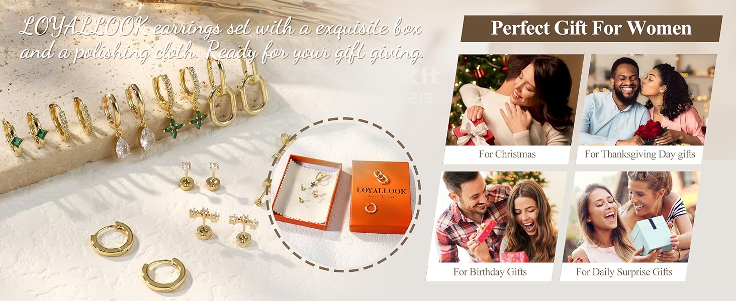 LOYALLOOK 11Pairs Gold Hoop Earrings for Women-Hypoallergenic Surgical Steel Earrings 14K Gold Plated Cartilage Earring Sets for Multiple Piercing Trendy Earring Stacks Flat Back Stud Hoops