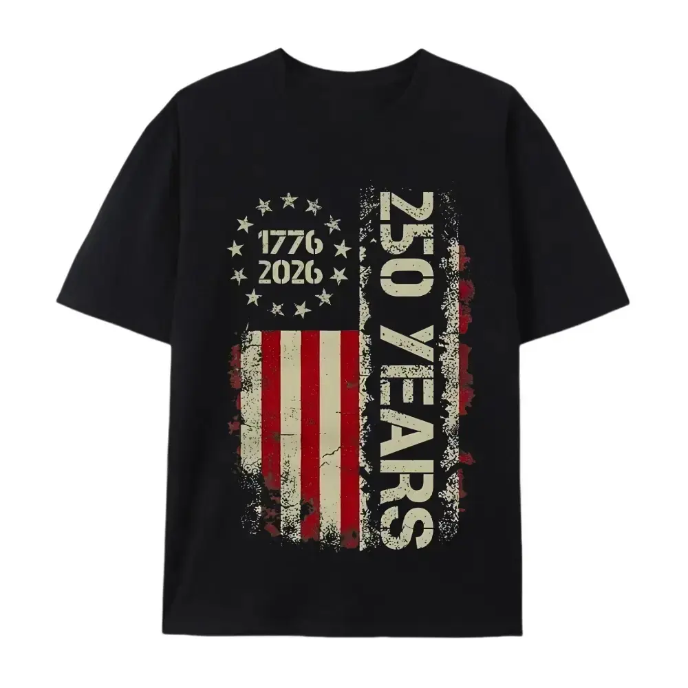 1776 2026 250 Years Vintage USA Flag Graphic Oversized Cotton T-Shirt, Patriotic Fashion Outfit, Perfect Independence Day Gift For Family Men Women, Soft Comfort Casual Short Sleeve Tee