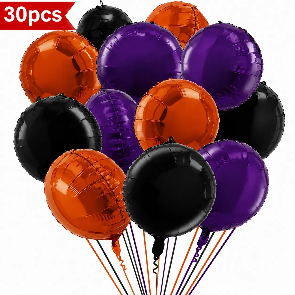 30pcs 18 Inch Black Orange Purple Round Foil Balloon Set - Helium Quality Mylar Round Balloons with Self-Sealing Design. Perfect for Halloween Parties, Birthday Parties, Weddings Holiday Celebrations.