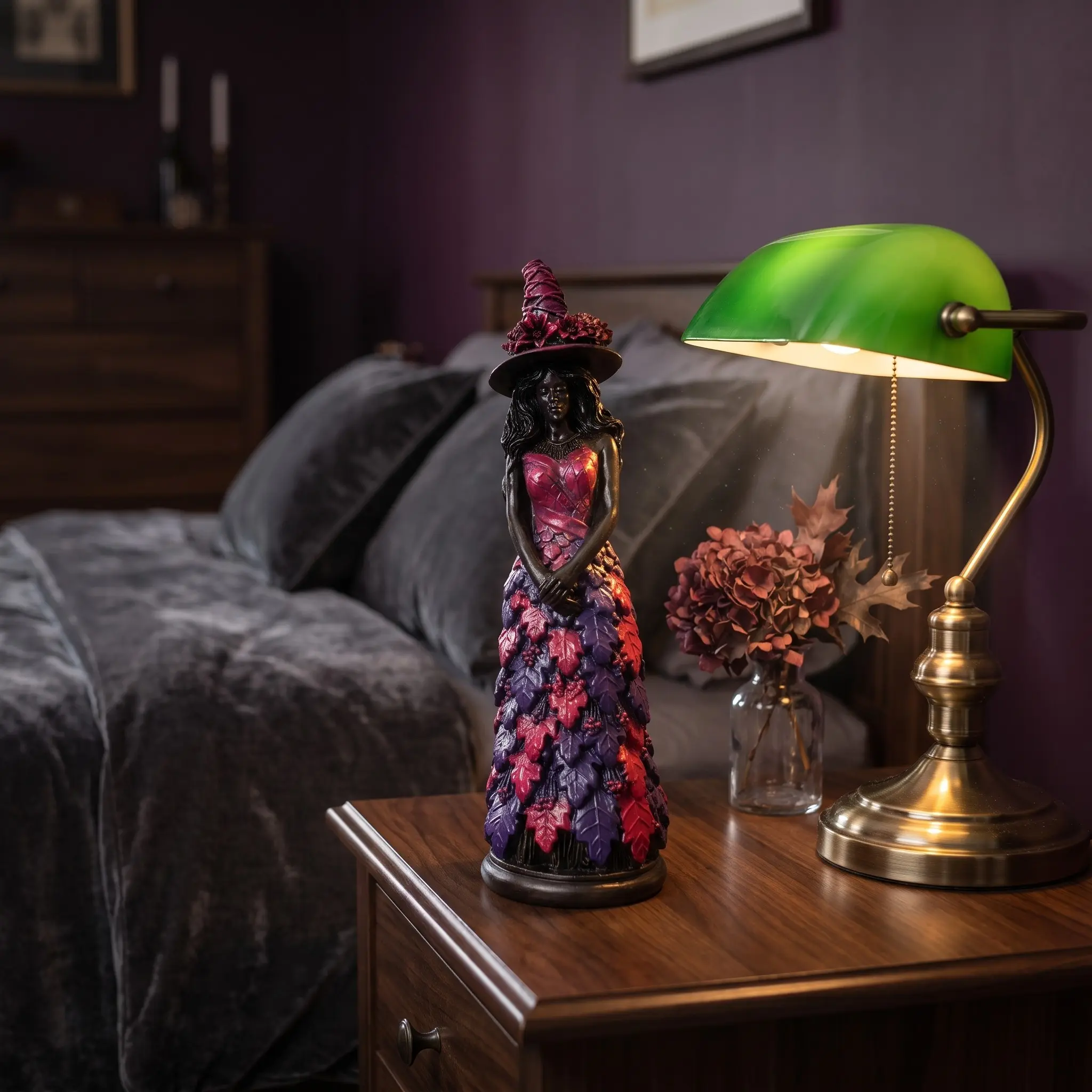 Enchanted Autumn Witch Figurine, Resin Craft, Home Decor, Halloween Ornament, Mystical Female Statue, Unique Ornaments, Perfect for Seasonal Displays