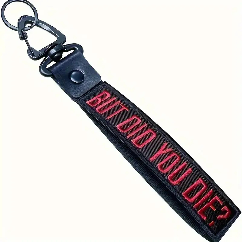 Funky Personalized Keychain: Black and Red Wrist Lanyard for Luggage, Morcycles - Made of Polyester - Unique for Travelers & Outdoor Enthusiasts