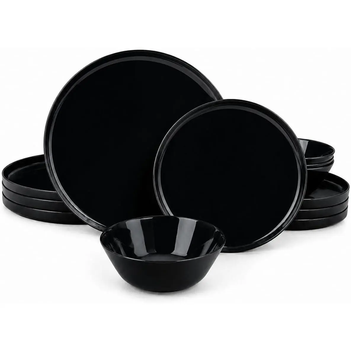 Dinnerware Sets for 4, 12 count Black Opal Glass Dish Set | Plates and bowls with dishwasher and microwave safe design, chip and scratch resistant dishware for everyday dining