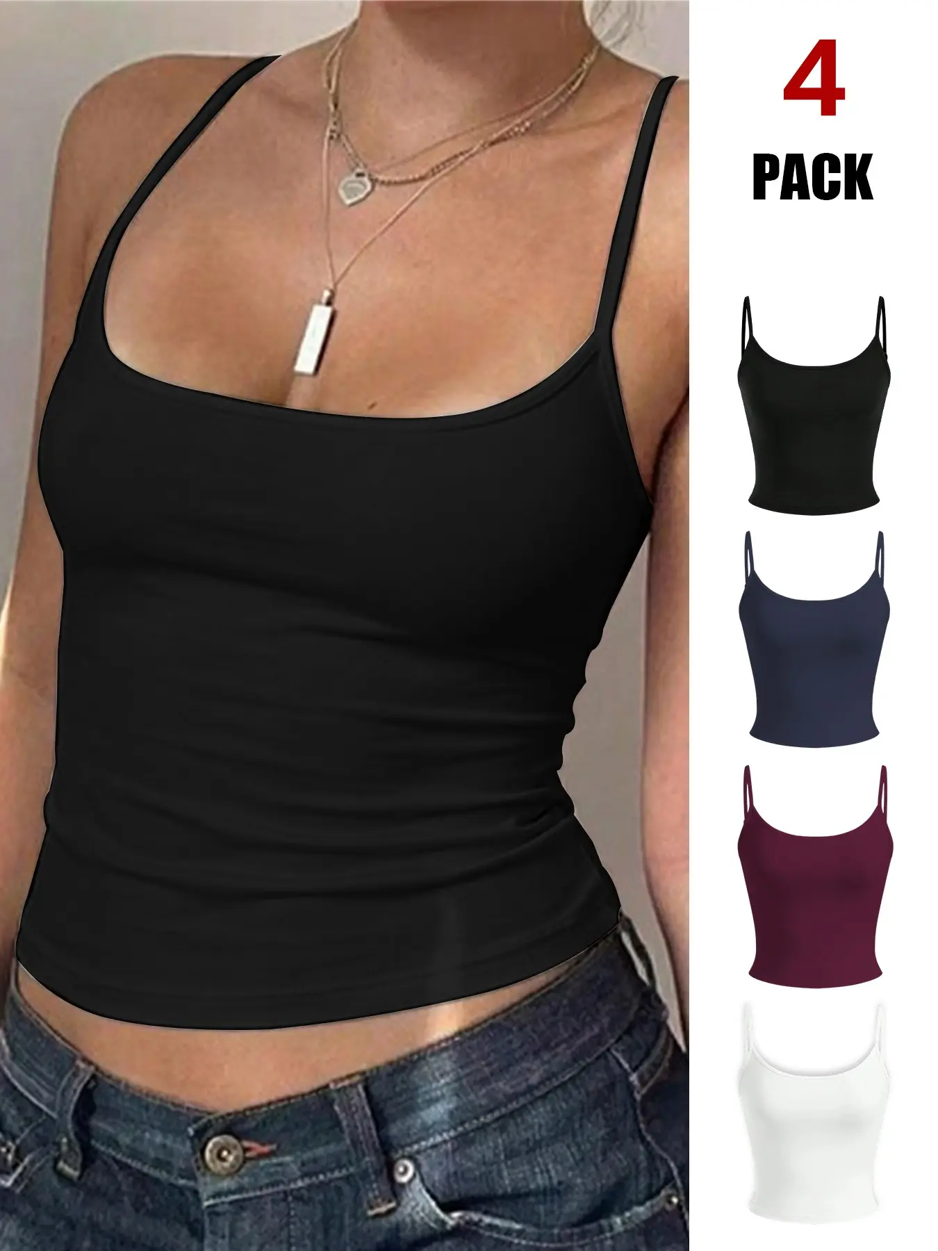 2026 New Arrival Spring Summer Womens Solid Fitted Crop Cami Tank Camisole Top, Adjustable Strap Scoop Neck Stretch Slimming Basic Sleeveless Top, Breathable Layering Vest for Workout Holiday Casual Stretchy