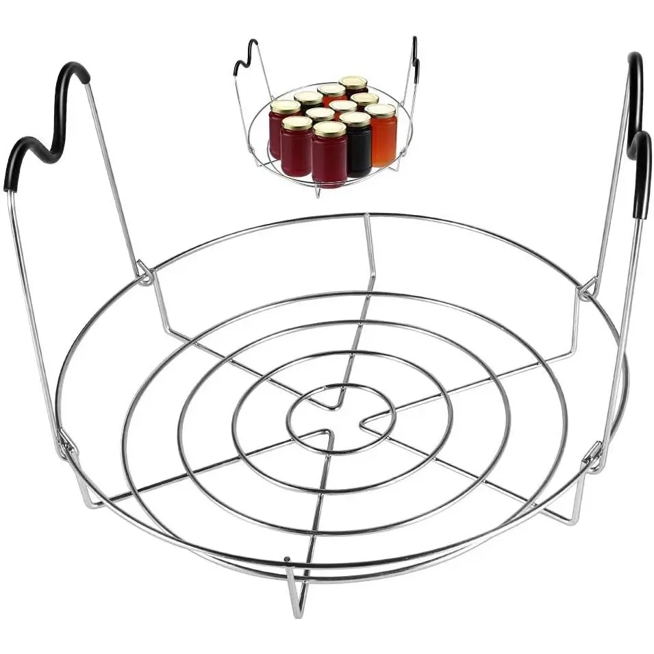 11.7inch Stainless Steel Canning Steamer Rack with Silicone Handle, Canner Rack Canning Supplies for Regular Wide Mouth Mason Jars Ball Jars, 1 Pack