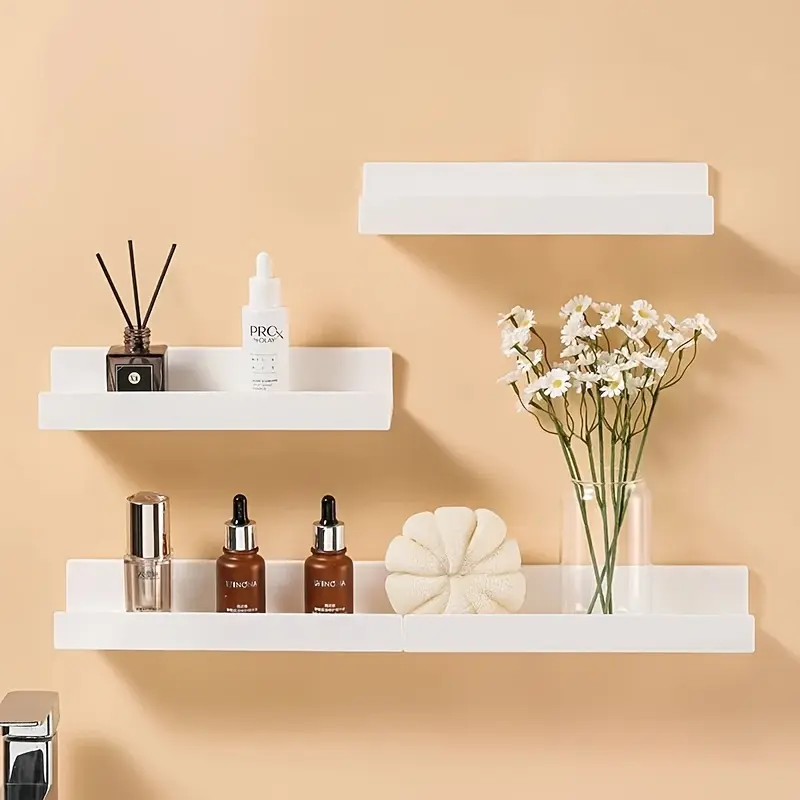 3-piece wall-mounted shelf set, Wall Mounted Organizer, with no drilling required, featuring a floating shelf with 2 adhesive strips for easy installation, Stackable, Space saving design allows for organizing more items, suitable for multiple scenarios