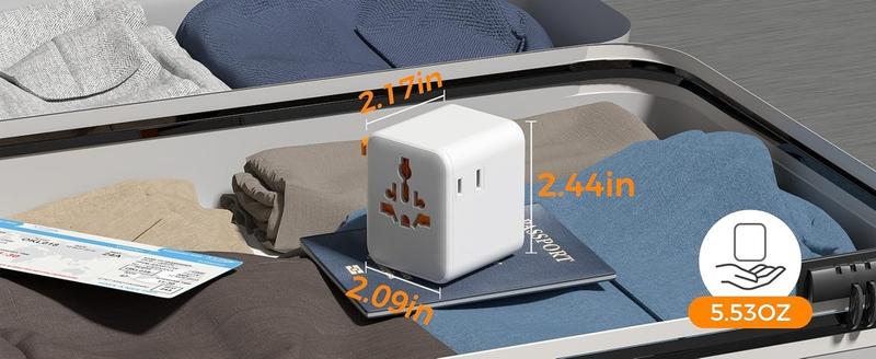F-APT33  Universal Travel Adapter, Power Adapter Worldwide with Extra 2 Prong AC Outlet, 4 USB Ports (2 USB C), International Plug Adaptor for US to Europe Italy UK Australia Ireland (Type C G A I)