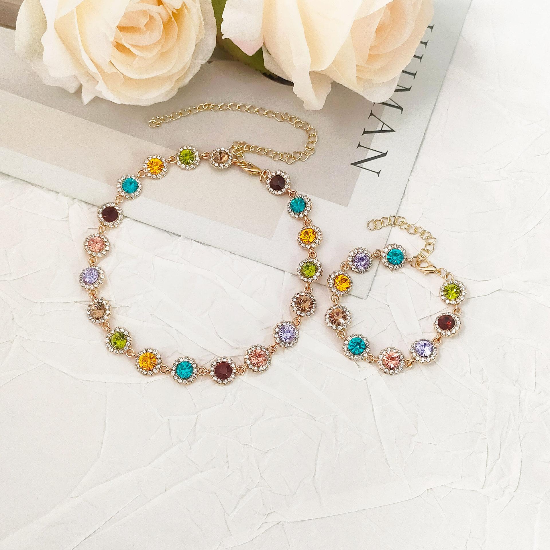 New colorful full-diamond zircon necklace, turquoise necklace, high-end and versatile, with a niche design sense, exquisite dopamine collarbone chain