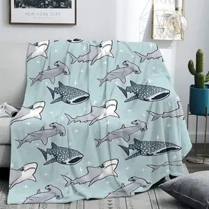 Flannel Throw Blanket Modern Shark Whale Ocean Design, Flannel Cozy Blanket Soft Animal Theme Decorative Blanket Multi-Purpose Sofa Bed Car Outdoor Garden Decor Gift Home Decoration Accessories Animal Blankets,Perfect Gift for Kids Ocean Lovers