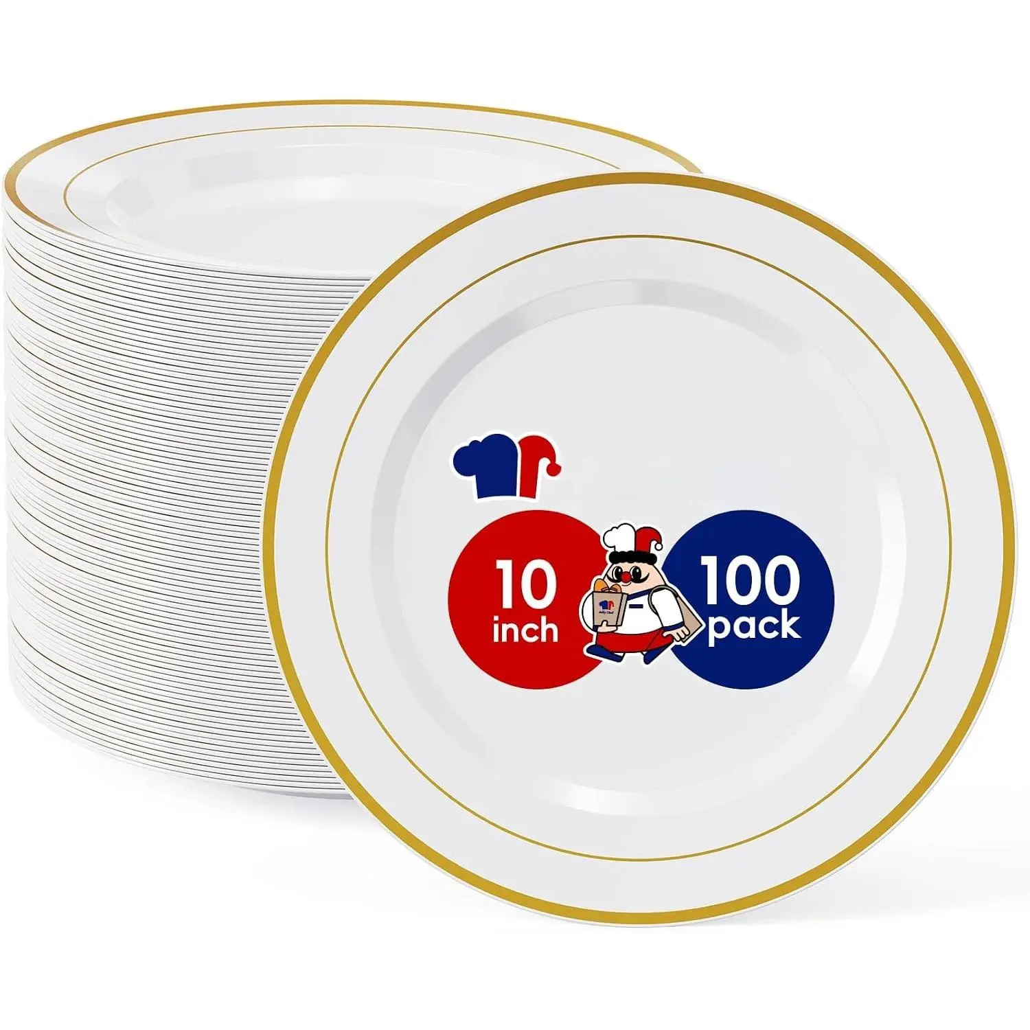 100 count  Plastic Plates, 10 Inch Elegant Disposable Dinner White with  Rim, Disposable Plastic Plates for Christmas, Birthdays and Weddings