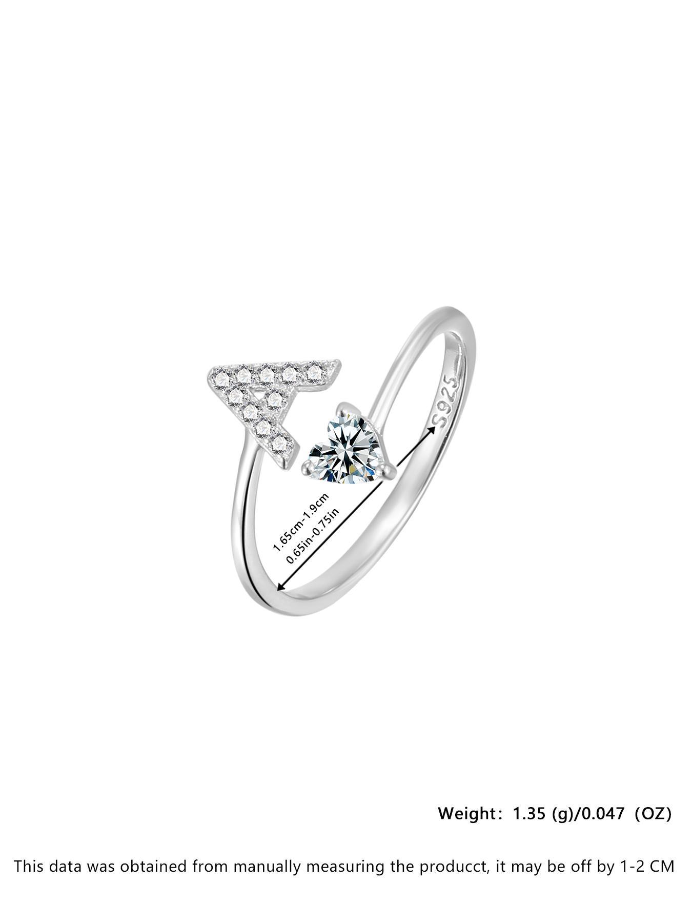S925 Sterling Silver Letter Design Artificial Zircon Decor Cuff Ring, Fashion Jewelry for Party, Daily Decor, Trendy All-match & Exquisite Jewelry for Gift