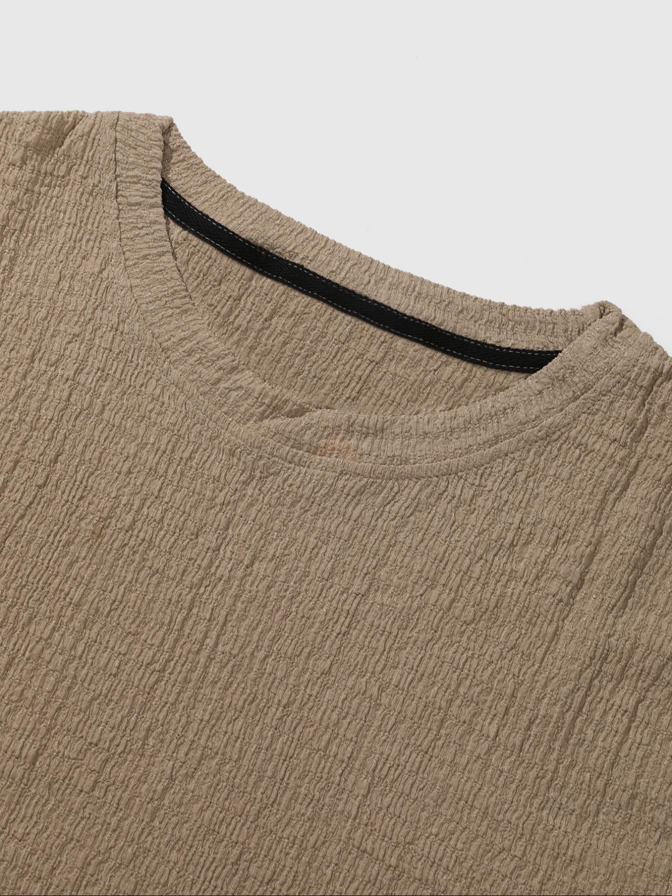 Men's Solid Textured Round Neck Tee & Drawstring Waist Shorts Pyjama Set, Short Sleeve Top & Shorts Set, Casual Comfy Men's Sleepwear & Loungewear, Menswear, Pajama Set