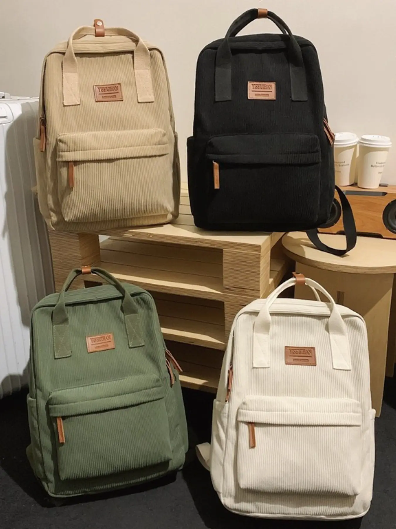 New Large Capacity High Aesthetic Corduroy Backpack for College Students, High School Students, Junior High School Students, Casual Daypack Backpacks