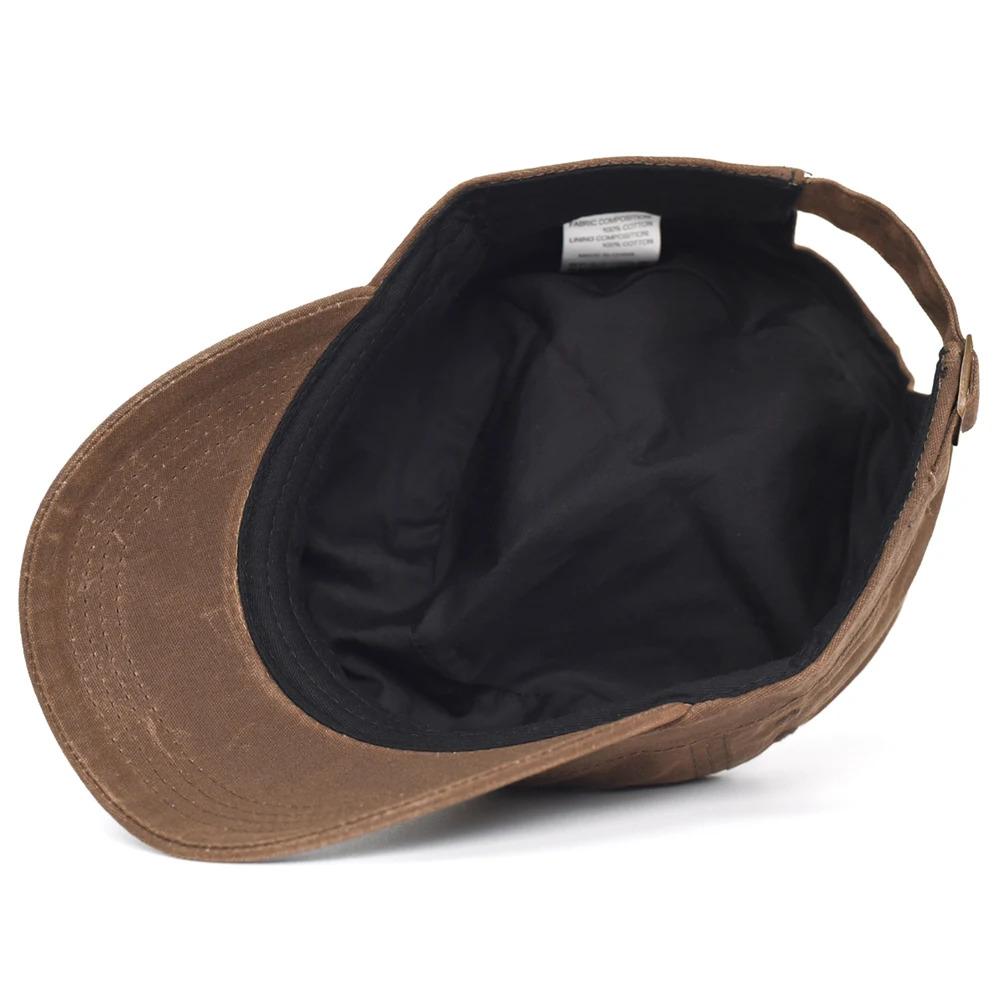 Waxed Canvas Cotton Military Caps Men Waterproof Cadet Army Cap Unique Design Vintage Flat Top Hat