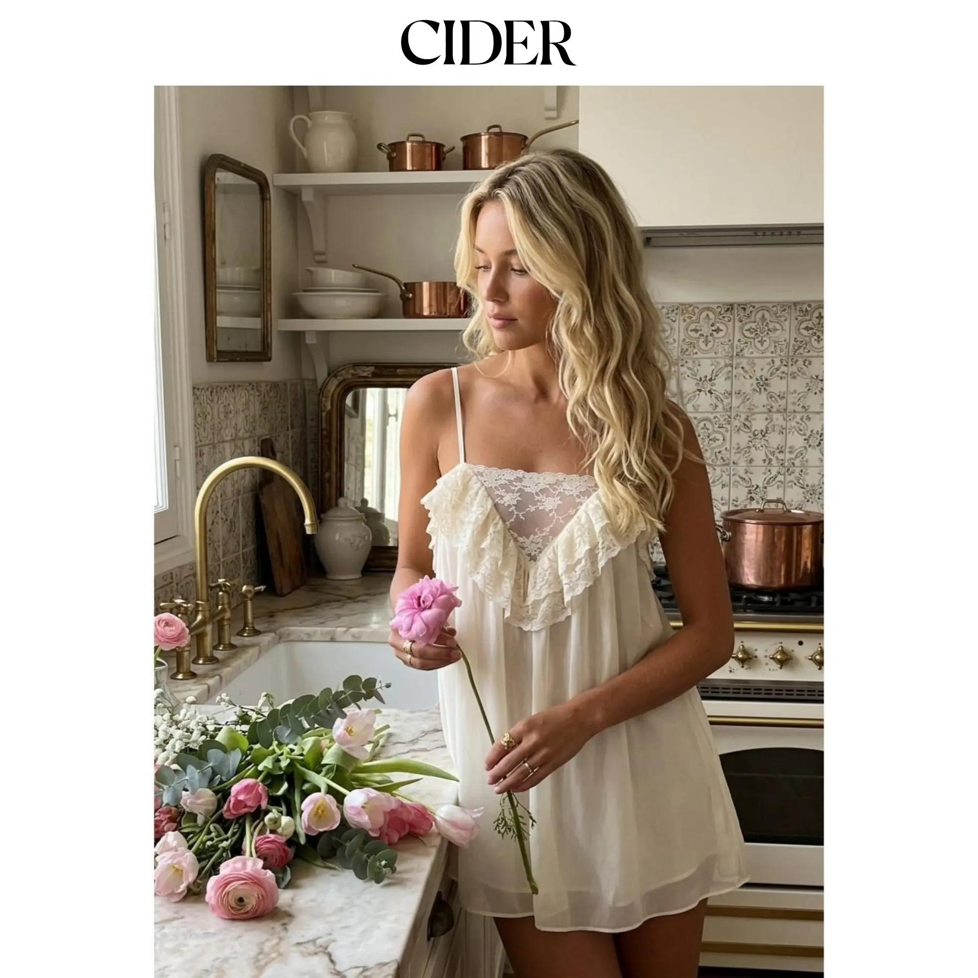 Cider Lace Embroidery Ruffled Cami Mini Nightdress