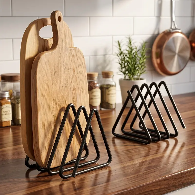 Heavy Duty Metal Cutting Board Rack - Triangle Cutting Board Holder with Space Saving Cabinet/Countertop Organizer And Pot Lid Holder, Easy to Install, Kitchen Storage Box, Countertop Organizer, Kitchen Organizer Rack