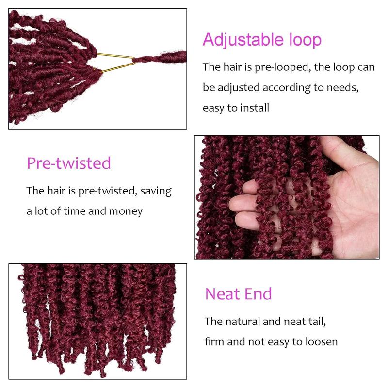 2Packs 30 Inch Butterfly Locs Crochet Hair Burgundy Faux Locs Synthetic Hair Extension for Women (30 Inch, BUG#）