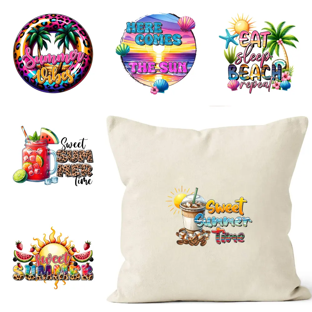 6 Pcs Sweet Summer Iron on Transfers Washable heat transfer stickers for Clothing T-Shirt Jeans Applications Easy to heat press decals for clothing, T-shirts, jeans, backpacks, hats, pillows. Iron on Decals for T Shirts Press Washable Stickers