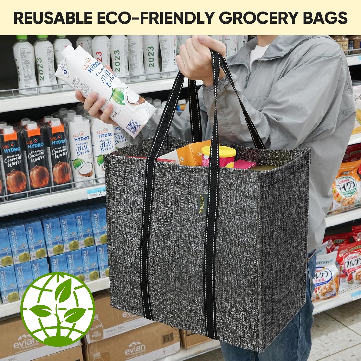 4 Pack Extra Thick Reusable Grocery Bags - Heavy Duty & Rip-Resistant, Large Capacity Foldable Totes for Supermarket, Travel & Bulk Shopping
