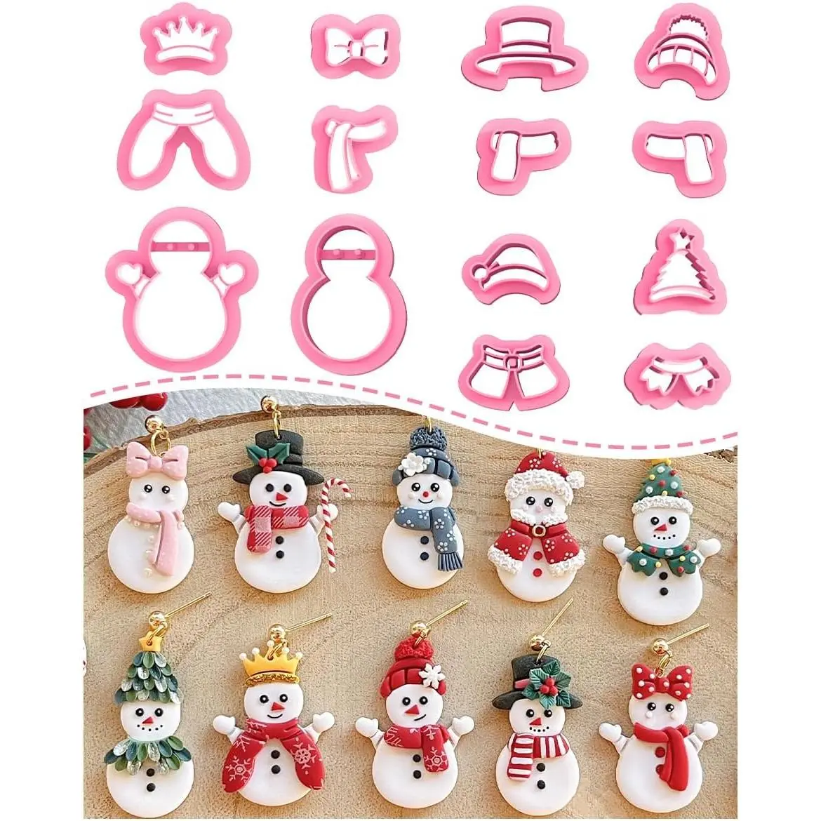 Christmas Polymer Clay Cutters, Snowman Clay Cutters, 14 Polymer Clay Christmas Earring Cutters