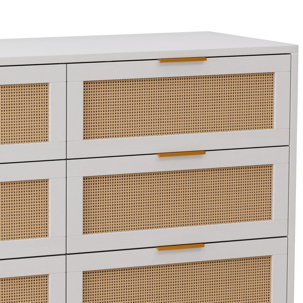 43.31"6-Drawers Rattan Storage Cabinet Rattan Drawer,for Bedroom,Living Room,Cupboards Cabinets Dresser - Fabric Storage Tower with Drawers, Bedroom Organizer, Chest of Drawers for Closet, Entryway, Versatile Design