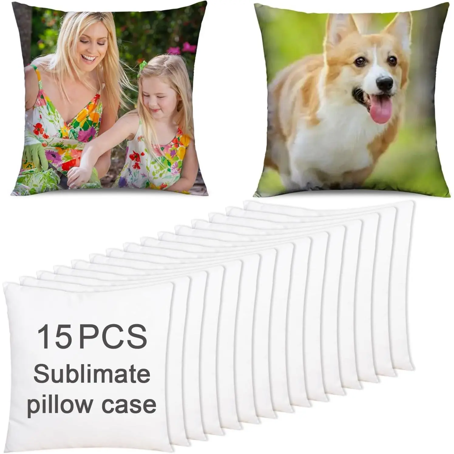15 Pcs 16x16 Inch Sublimation Blank Pillow Cases White Glossy Satin Cushion Covers for Heat Transfer DIY Custom PictureGift