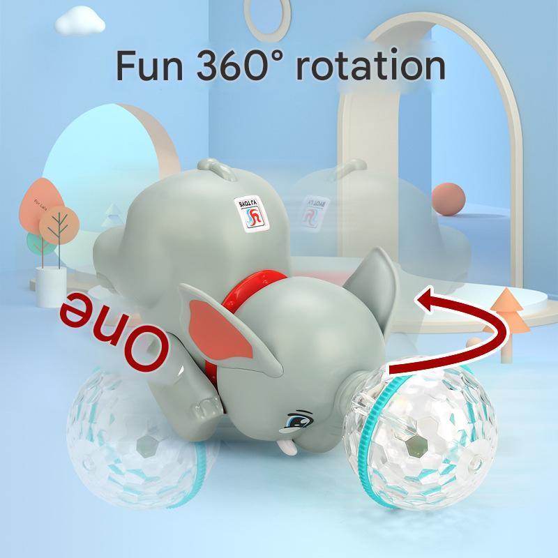Electric Elephant Toy, Automatic Acrobatic Toy with Light & Music, Universal Rotating Crawling Walking Toy for Boys Girls, Holiday Birthday Gift