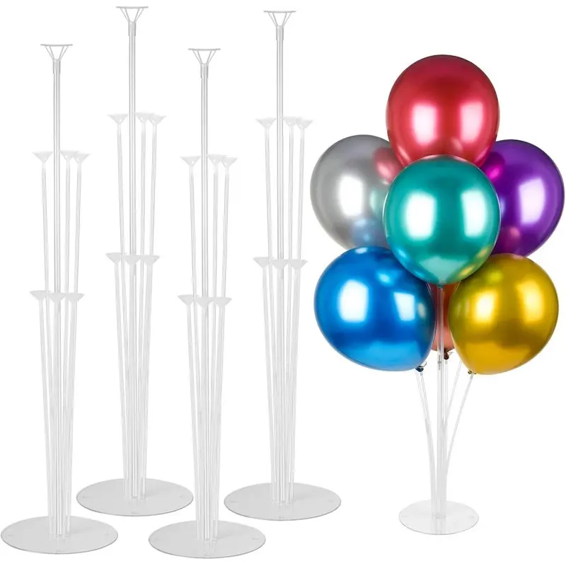 4 Sets Table Balloon Stand Kits with Bases and Sticks, Reusable Balloon Holders for Birthday, Graduation, Baby Shower and Gender Reveal