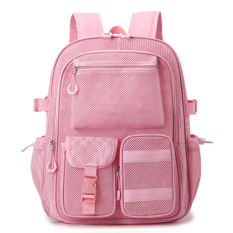 Hollow Out Multi-Pocket Mesh Backpack Large Capacity Student School Bag Breathable Laptop Compartment Travel Beach Casual Daypack For Men Women
