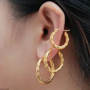 Vintage Gold Twisted Hoop Earrings Set for Women, Stackable Stainless Steel Hoops, Minimalist Quiet Luxury Jewelry, Lightweight Everyday Earrings for Work, Vacation, Date Night and Special Occasions