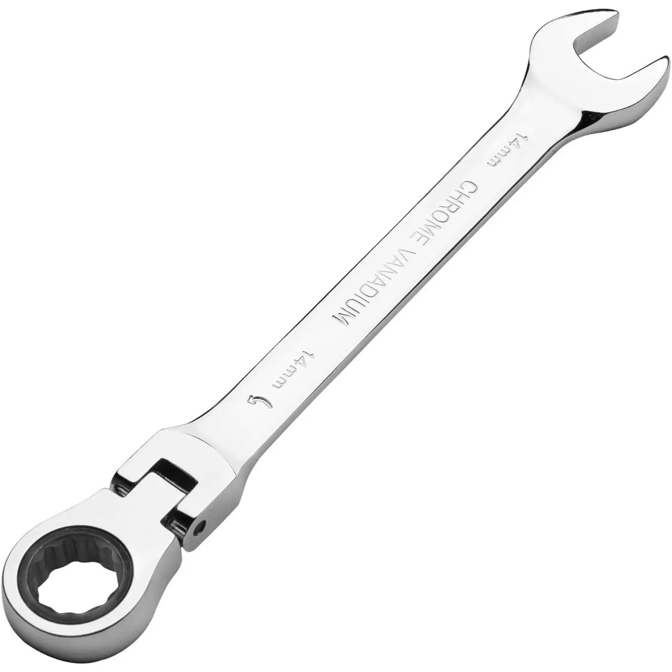 14mm Flexible Gear Wrench, Industrial Grade Ratcheting Combination Wrench, Forged Cr-V Steel, 12-Point Flex-, Metric