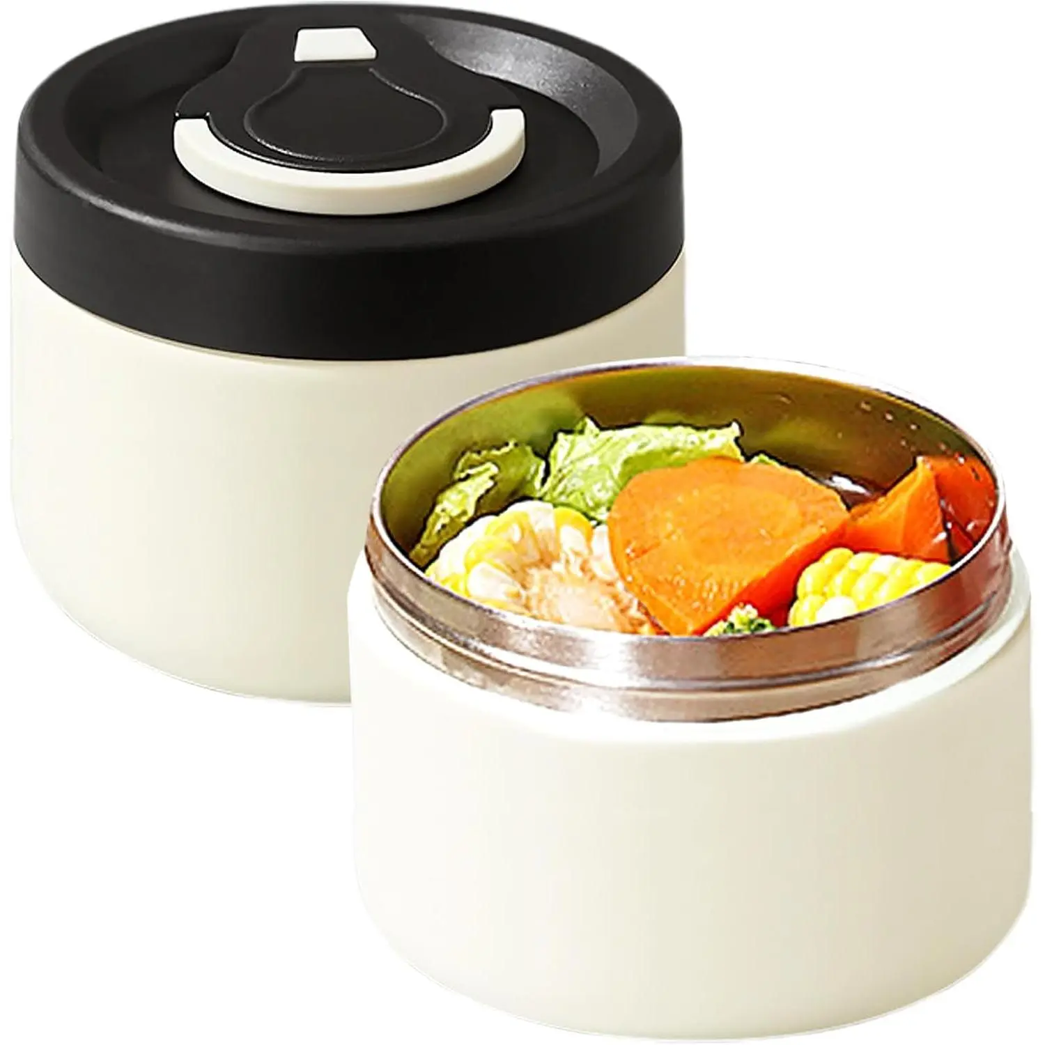 2-Pack Soup Thermo for Hot Food, Stackable Wide Mouth Vacuum Insulated Stainless Steel Lunch Box for Office & Outdoor Meals, White Large
