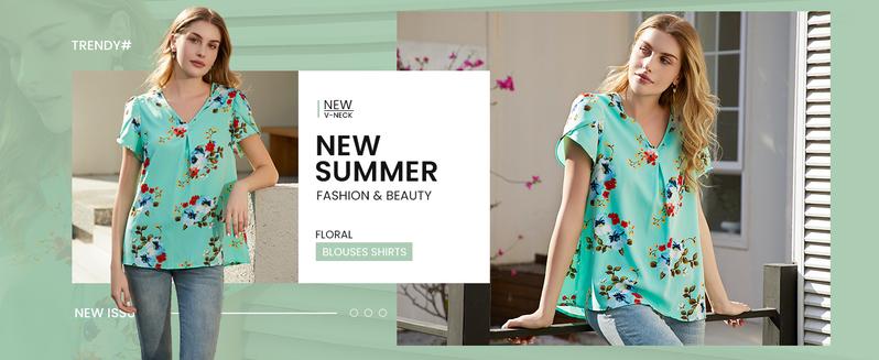 Women's Summer Tops Short Sleeve Dressy Chiffon Blouses V Neck Work Tunic Tops Casual Loose T-Shirts with Pleated Stitched A-Line Design #Springfresh Women's Summer Tops Short Sleeve Dressy Chiffon Blouses V Neck Work Tunic Tops Casual Loose T-Shirts with Pleated Stitched A-Line Design #Springfresh
