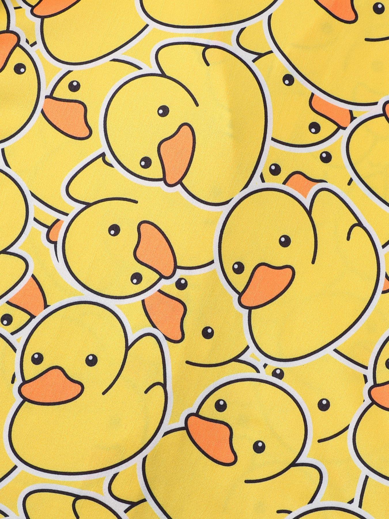 Girl's Cartoon Duck Print Top & Elastic Waist Shorts Pyjama Two-piece Set, Cute Comfy Short Sleeve Top & Shorts Pajamas Set, Kids Sleepwear for All Seasons, Pajama Set, Pajamas Loungewear