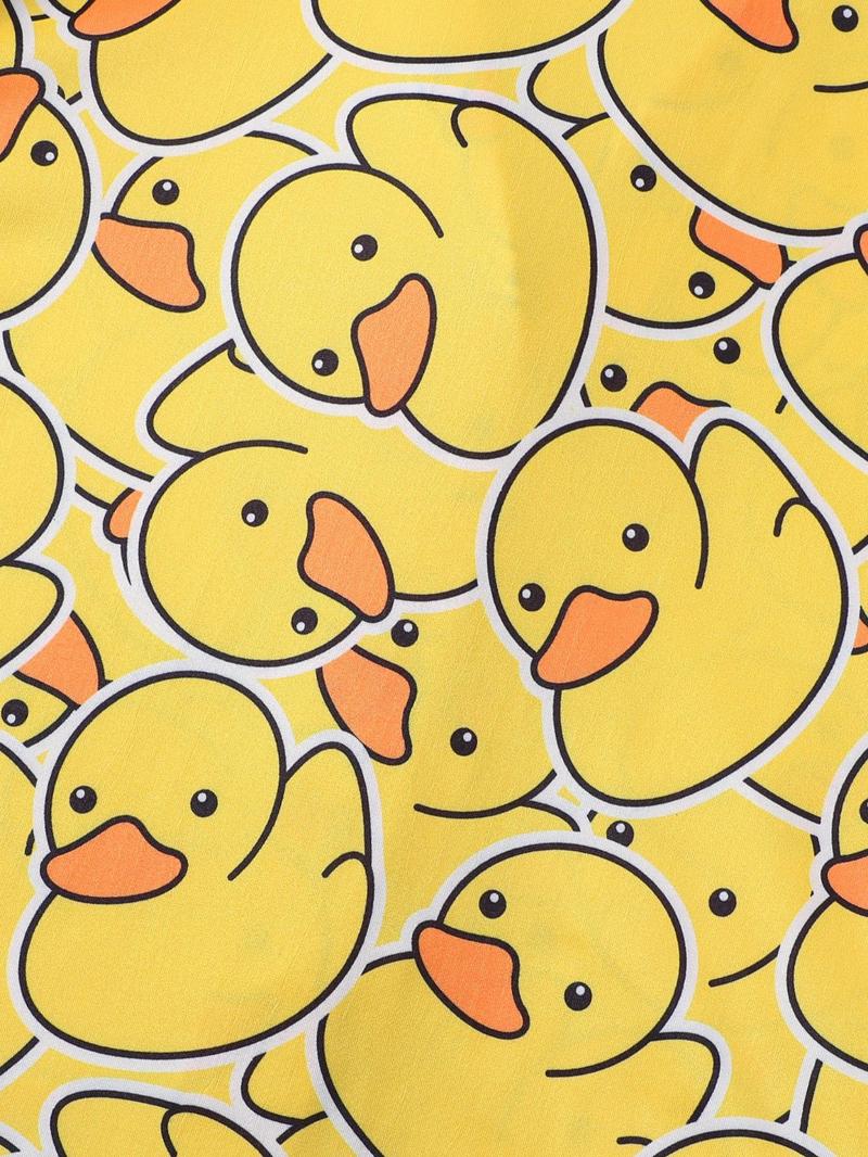 Girl's Cartoon Duck Print Top & Elastic Waist Shorts Pyjama Two-piece Set, Cute Comfy Short Sleeve Top & Shorts Pajamas Set, Kids Sleepwear for All Seasons, Pajama Set, Pajamas Loungewear