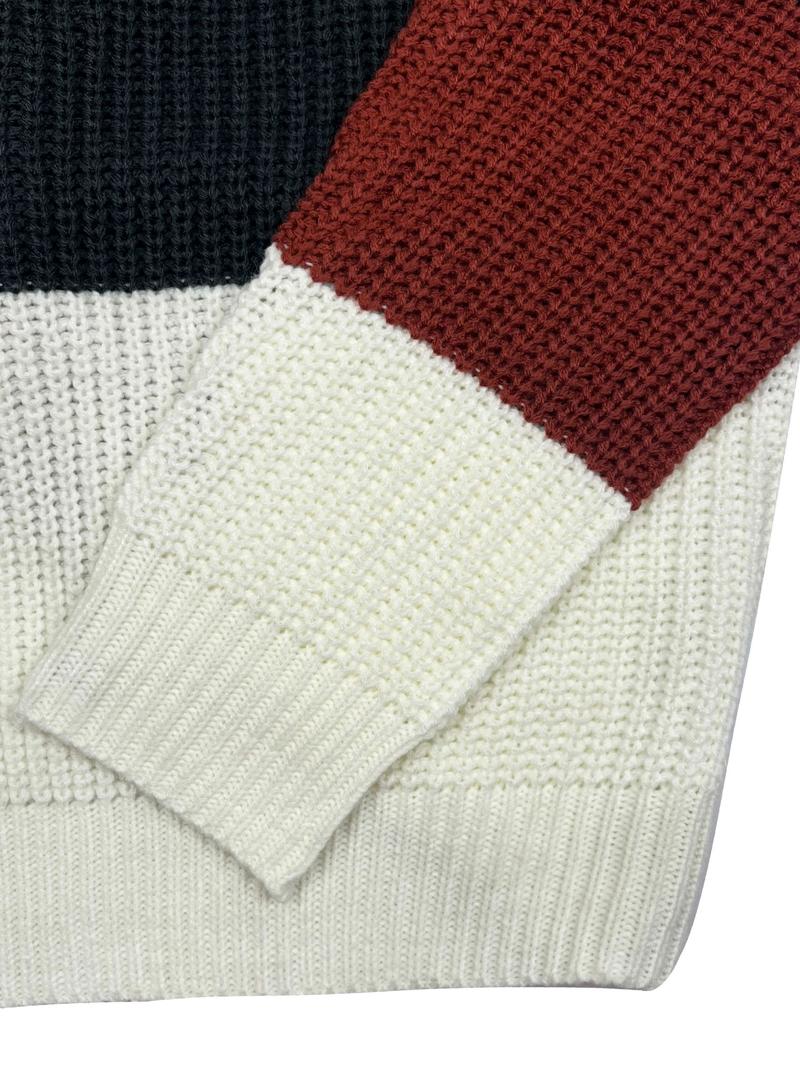 Elegant Off-Shoulder Colorblock Knit Sweater Top, Casual V Neck Twist Design, Spring & Fall Fashion, Fitted Medium Fabric, Knitwear Elegant Off-Shoulder Colorblock Knit Sweater Top, Casual V Neck Twist Design, Spring & Fall Fashion, Fitted Medium Fabric, Knitwear