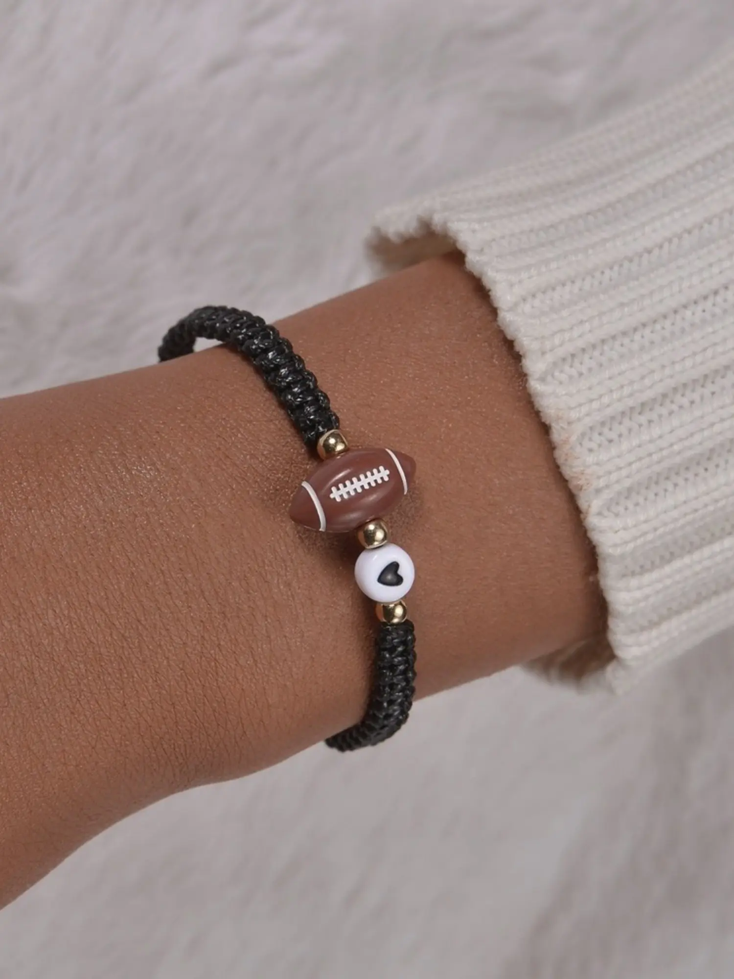 Fashion Sports Resin Football Basketball Baseball Tennis Rugby Volleyball Waterproof Wax Thread Woven Card Bracelet