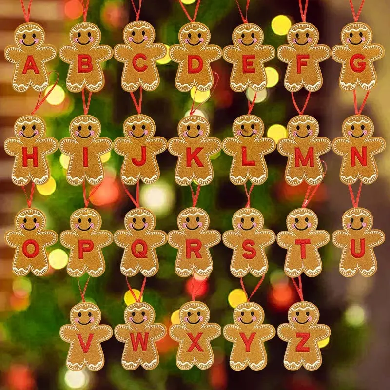 Charming Cute Fabric Gingerbread Man Ornaments, Personalized Alphabet Letter Christmas Tree Hanging Decorations, 26 Letters Available, Festive Holiday Xmas Home Decor & Gift