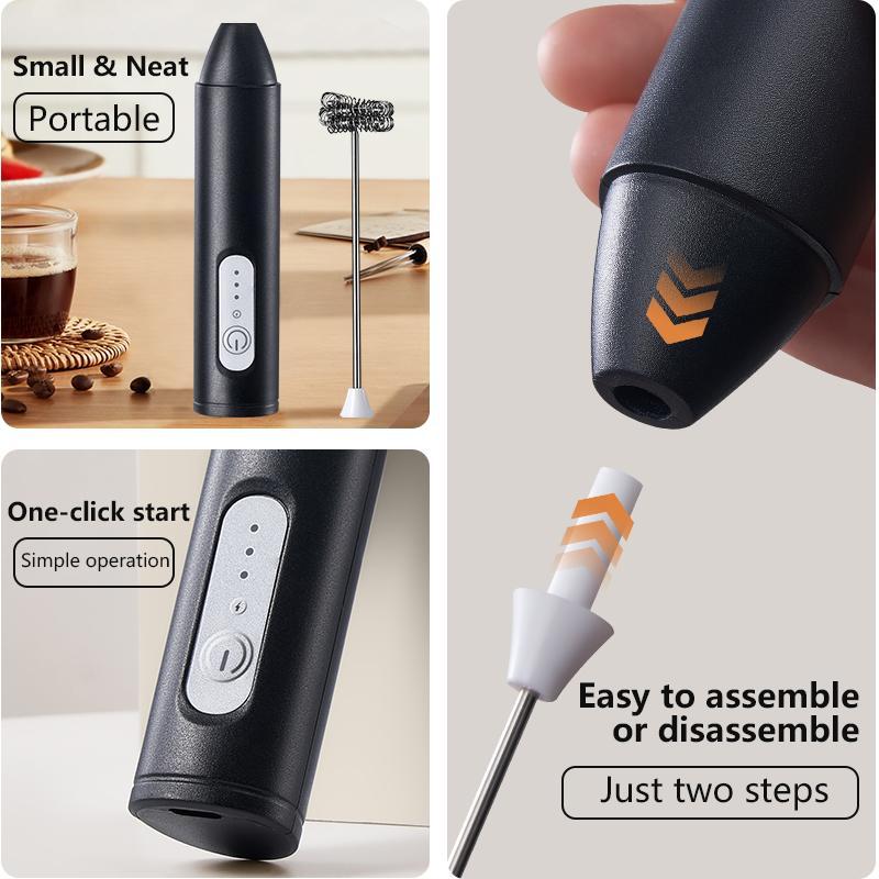 HOT  Electric Milk Frother + Egg Beater Wireless Type-C Charging 3 Speeds Mini Handheld Foam Maker Coffee Whisk Cooking Tools